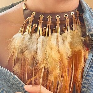 Boho Leather Full Feather Statement Necklace